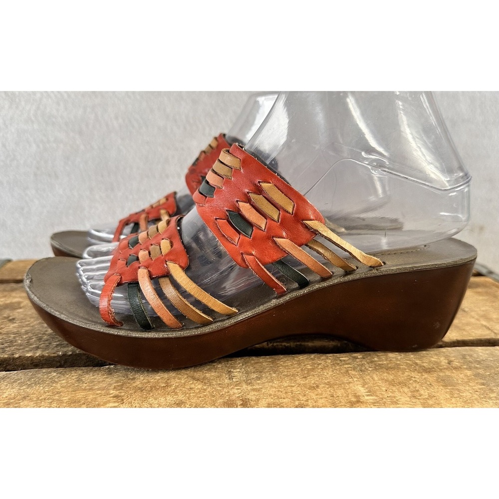 Azaleia Leather Artisan Woven Boho Slide Sandals Womens 7 Multicolor Excellent